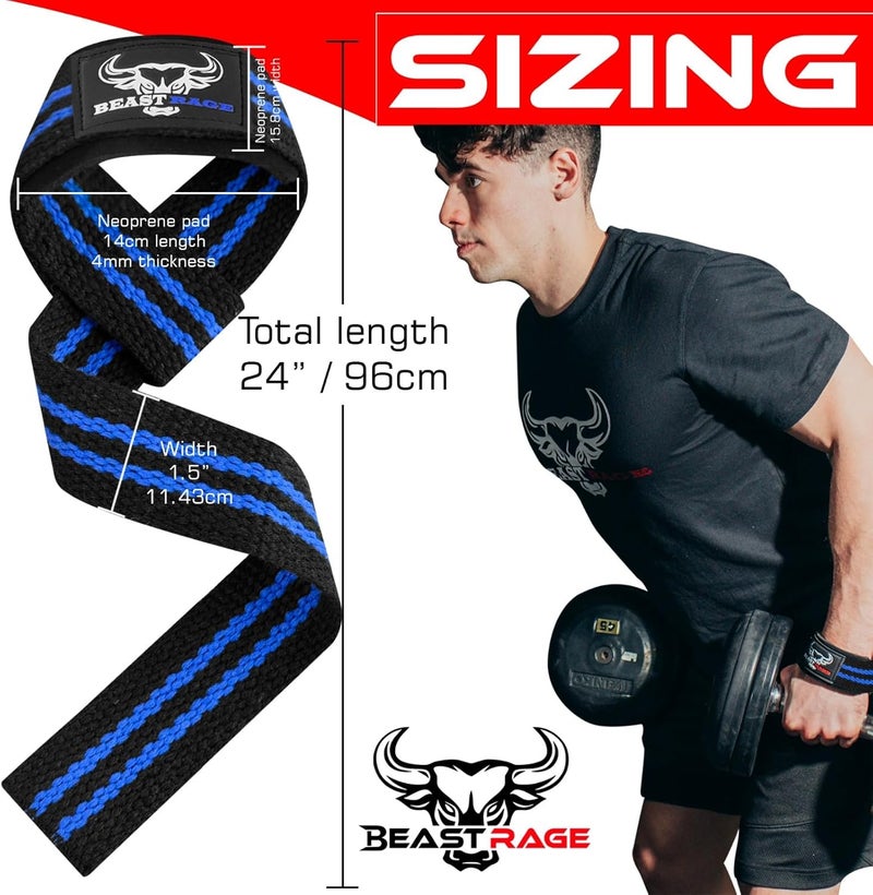 BEAST RAGE Lifting Wrist Straps for Weightlifting, Weight Lifting Straps Gym Grip Power Workouts Lifting Straps Padded Cotton Men Women Wrap Lift Deadlift Straps Hard Pull Exercise - Image 3